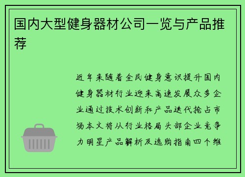 国内大型健身器材公司一览与产品推荐