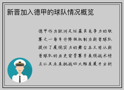 新晋加入德甲的球队情况概览
